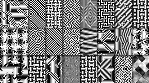 Collection of vector seamless geometric patterns. Striped black and white abs Stock Illustration