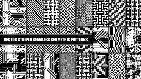 Collection of vector seamless geometric patterns. Striped black and white a.. 库存插图