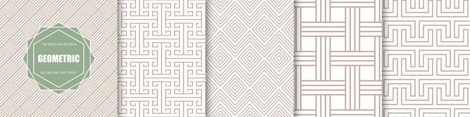 Collection of vector seamless geometric patterns. Striped beige abstract el.. Stock Illustration