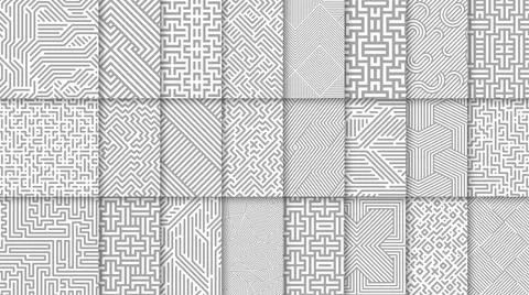 Collection of vector seamless geometric patterns. Striped grey abstract ornament Stock Illustration