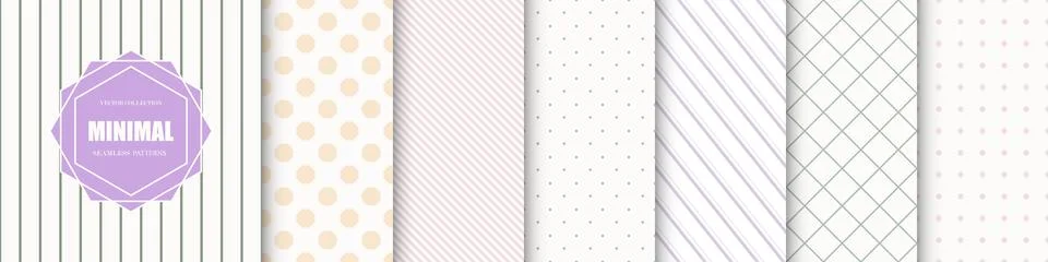 Collection of vector seamless geometric patterns. Delicate striped and dotted Stock Illustration