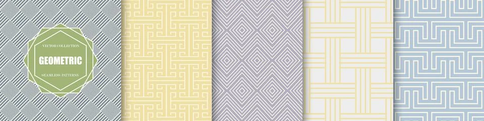 Collection of vector seamless geometric patterns. Striped color abstract 스톡 일러스트
