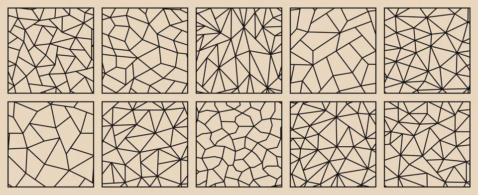 Collection of vector seamless geometric polygonal patterns. Beige abstract Stock Illustration
