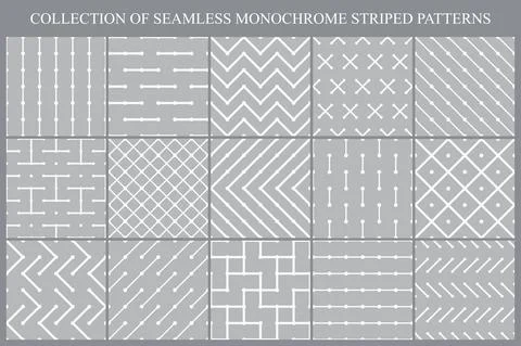 Collection of vector seamless geometric striped patterns. Gray repeatable Stock Illustration