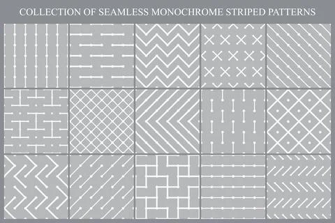 Collection of vector seamless geometric striped patterns. Gray repeatable b.. 库存插图