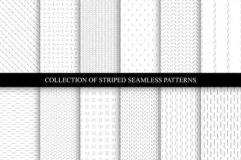 Collection of vector seamless geometric striped patterns. White and gray Illustrazione stock