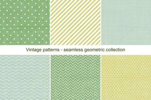 Collection of vector seamless geometric vintage patterns. Colorful old Illustrazione stock