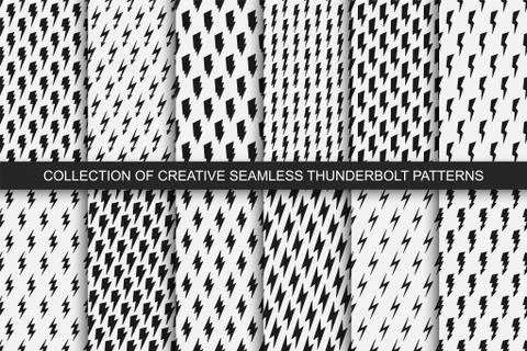 Collection of vector seamless lighting patterns - cartoon design. Trendy simple イラスト素材