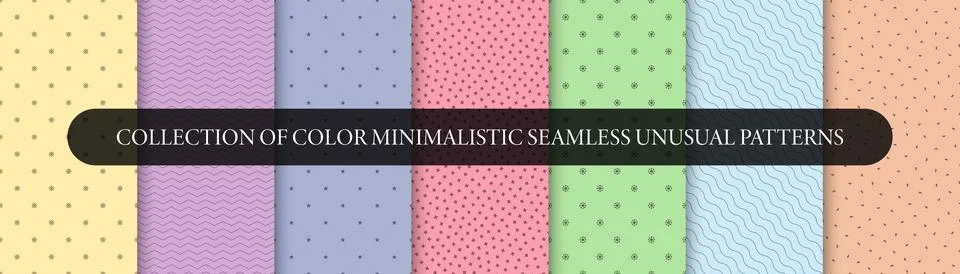 Collection of vector seamless minimalistic patterns. Bright colorful repeatable Illustrazione stock