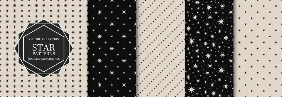 Collection of vector seamless minimalistic star patterns. Modern stylish unusual イラスト素材