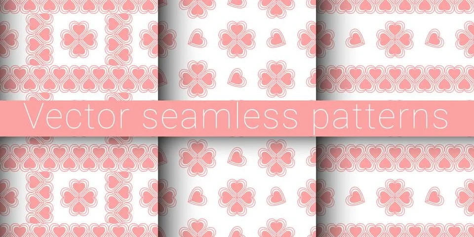 Collection of vector seamless patterns. Abstract. Heart shape. Stock Illustration