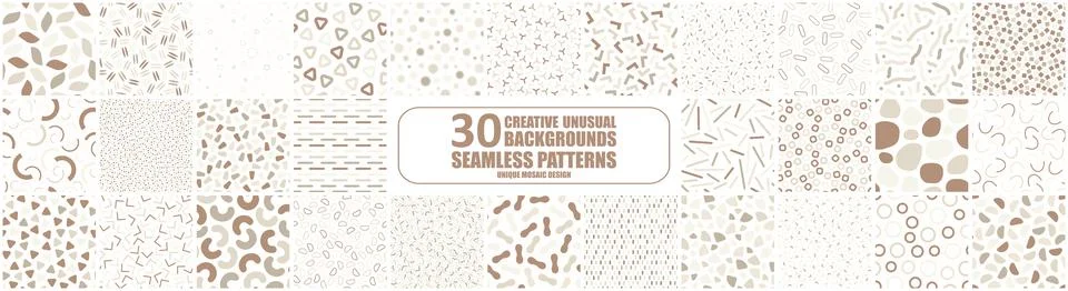 Collection of vector seamless patterns with beige mosaic shapes. Trendy Иллюстрация