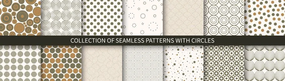 Collection of vector seamless patterns with circles and dots - color vintage  Stock Illustration