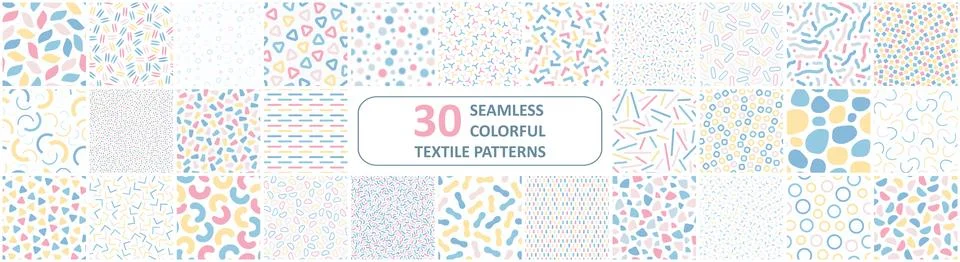 Collection of vector seamless patterns with colorful mosaic shapes. Trendy 스톡 일러스트