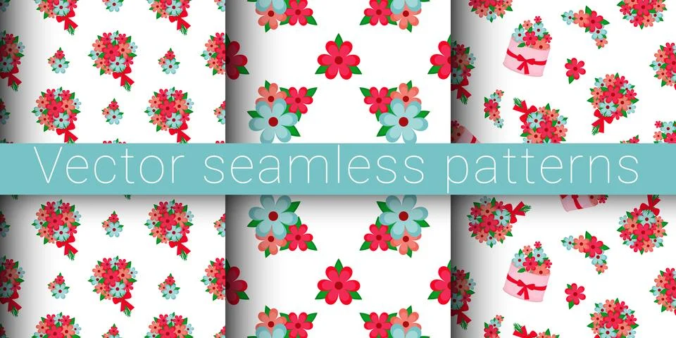 Collection of vector seamless patterns. Floral patterns. Stock Illustration