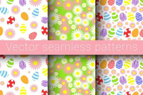 Collection of vector seamless patterns for happy easter day. Stock Illustration