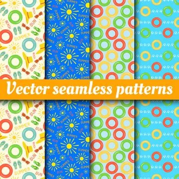 Collection of vector seamless patterns. Summer backgrounds. Summer, sun, be.. 스톡 일러스트