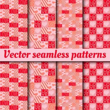 Collection of vector seamless patterns for Valentine's Day. Love hearts icons Stock Illustration