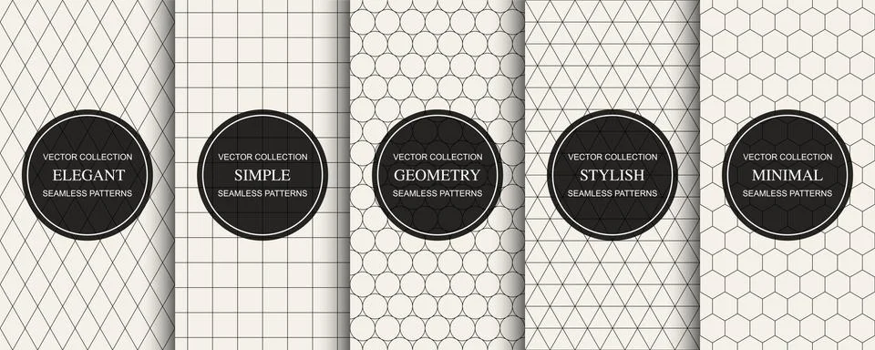Collection of vector seamless simple geometric patterns. Repeating minimalistic Illustrazione stock