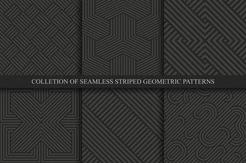 Collection of vector seamless striped patterns. Black geometric luxury 스톡 일러스트