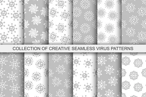 Collection of vector seamless virus patterns - cartoon design. Trendy bacteria 库存插图