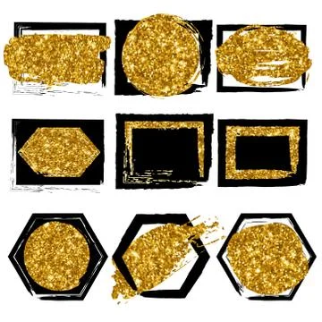 Collection of vector shapes. Black with gold glitter background for business Stock Illustration
