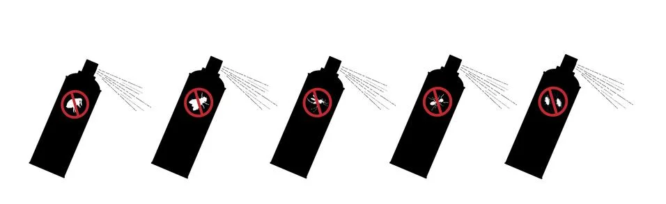 Collection of vector silhouette of insect spray on white background. Symbol o Stock-Illustration