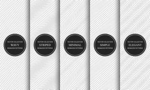 Collection of vector simple seamless curve outline patterns. Striped endless 库存插图
