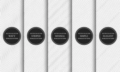 Collection of vector simple seamless curve outline patterns. Striped endless Stock Illustration
