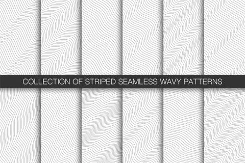 Collection of vector simple seamless curve outline patterns. Striped endless Stock Illustration