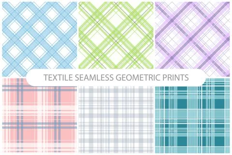 Collection of vector simple seamless textile patterns - delicate striped design Stock Illustration