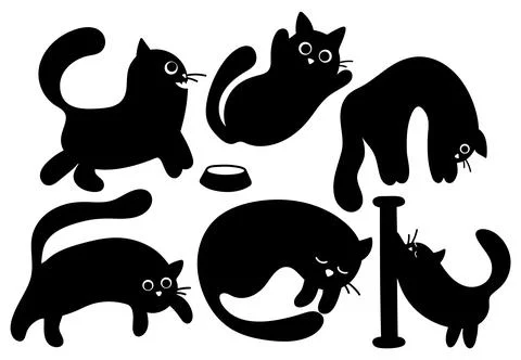 Collection of vector stickers of cute black silhouettes of cats Stock Illustration
