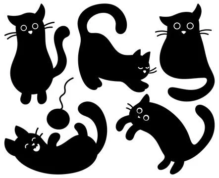 Collection of vector stickers of cute black silhouettes of cats Stock-Illustration