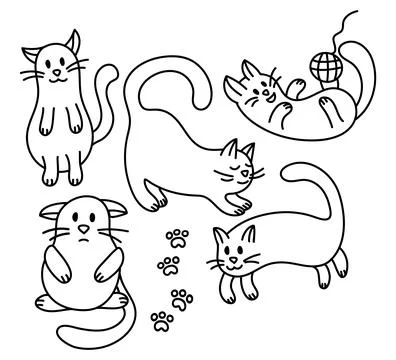 Collection of vector stickers of cute black contour of cats Stock Illustration