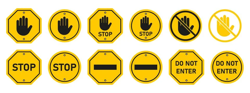 Collection of vector stop and do not enter signs with hand icons Stock Illustration