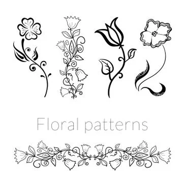 Collection vector stylish black white flowers Stock Illustration