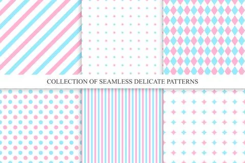 Collection of vector trendy seamless patterns - delicate design. Colorful Stock Illustration