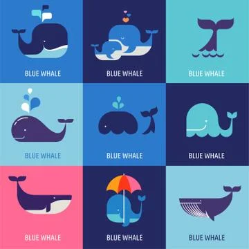 Collection of vector whale icons Stock Illustration