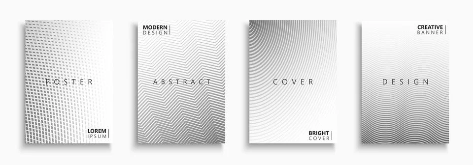 Collection of vector white and gray digital halftone templates, posters, plac Stock Illustration