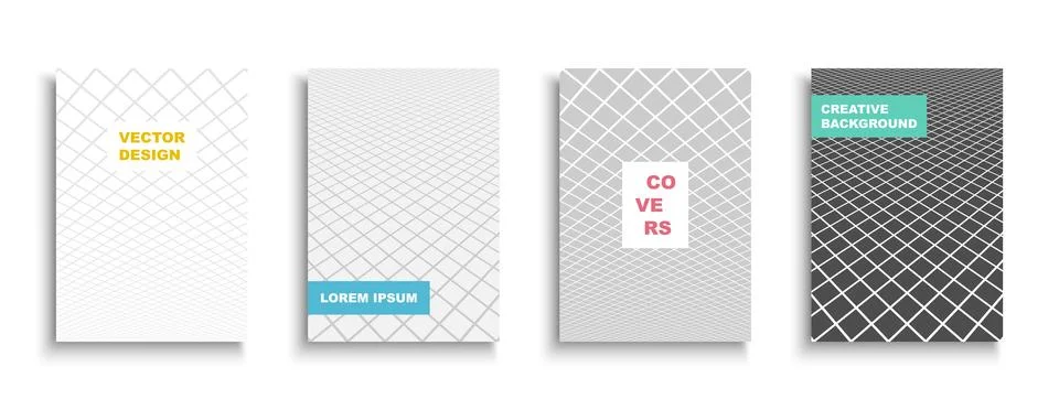 Collection of vector white and gray digital covers with vision perspective. G Illustrazione stock