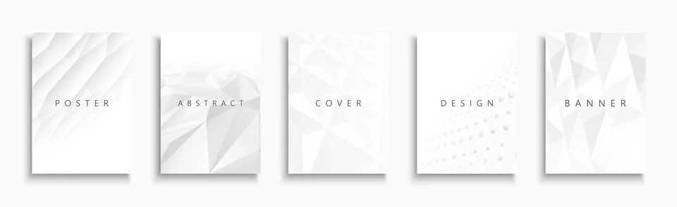 Collection of vector white polygonal templates, posters, placards, brochure.. Illustrazione stock