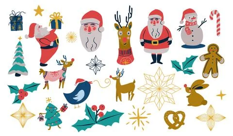 Collection of vectorized Christmas decorative elements, with Santa Claus, C.. Stock Illustration