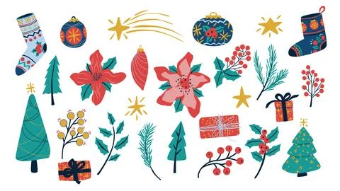 Collection of vectorized Christmas decorative elements, with Christmas ball.. Stock Illustration
