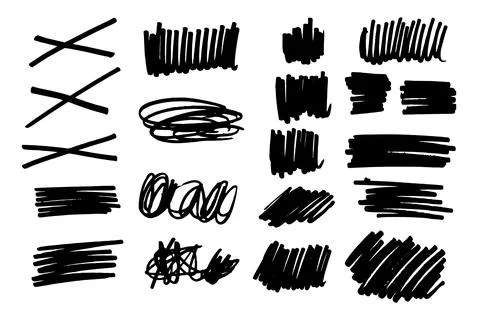 Collection of vectorized strokes made with fat marker, real handmade stroke.. Stock Illustration