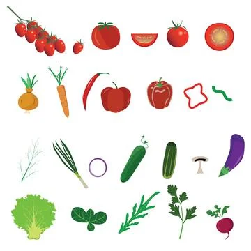Collection of vegetables, different style designs, scalable vector set, healthy Stock Illustration