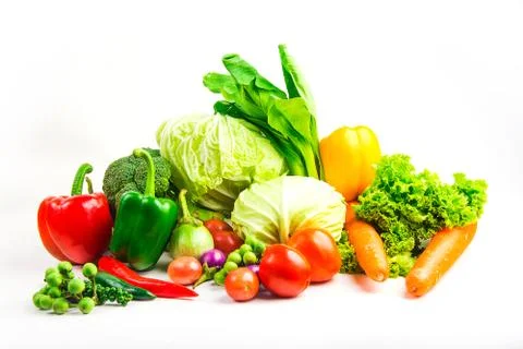 Collection vegetables isolated white background Stock Photos