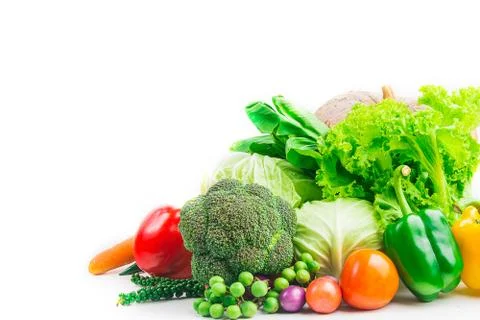 Collection vegetables isolated white background Stock Photos