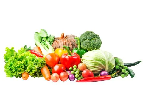 Collection vegetables isolated white background  Clipping path Stock Photos