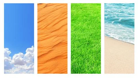 Collection of vertical banners with nature elements - water; ground and air. Stock Photos