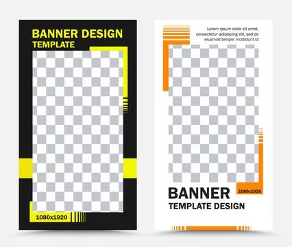 Collection of vertical vector banner templates in black yellow orange white Stock Illustration